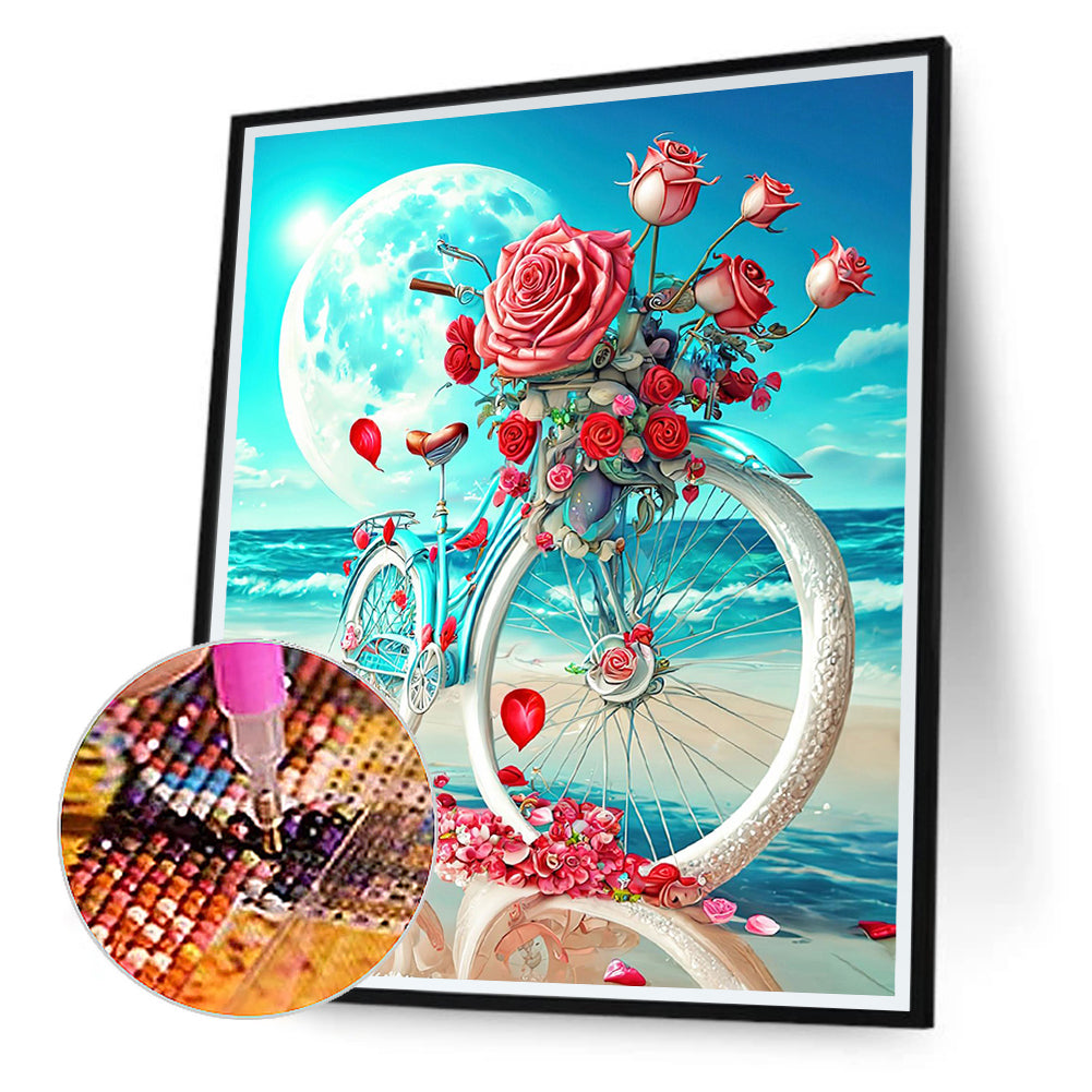 Beach Romantic Rose Bike - Full Round Drill Diamond Painting 30*40CM