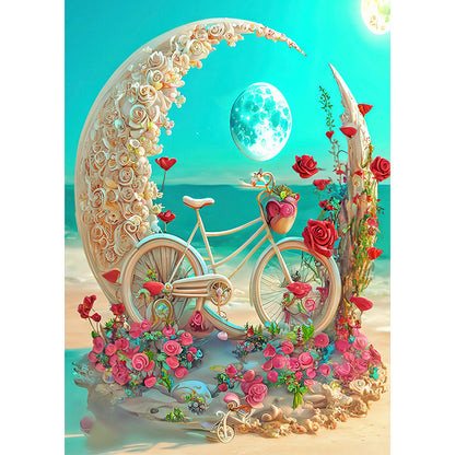 Beach Romantic Rose Bike - Full Round Drill Diamond Painting 30*40CM