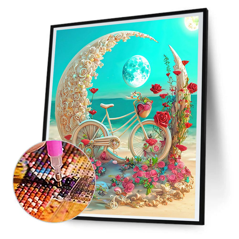 Beach Romantic Rose Bike - Full Round Drill Diamond Painting 30*40CM