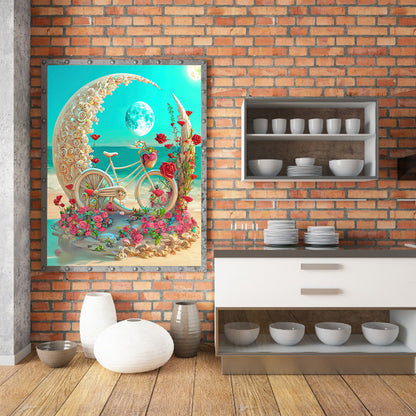 Beach Romantic Rose Bike - Full Round Drill Diamond Painting 30*40CM