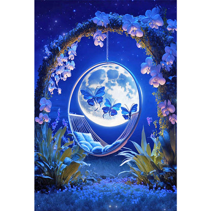 Butterfly Flower Swing Under The Moon - Full Round Drill Diamond Painting 40*60CM