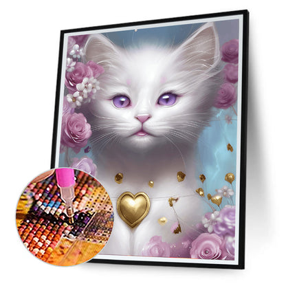 Cute White Cat - Full Round Drill Diamond Painting 30*40CM