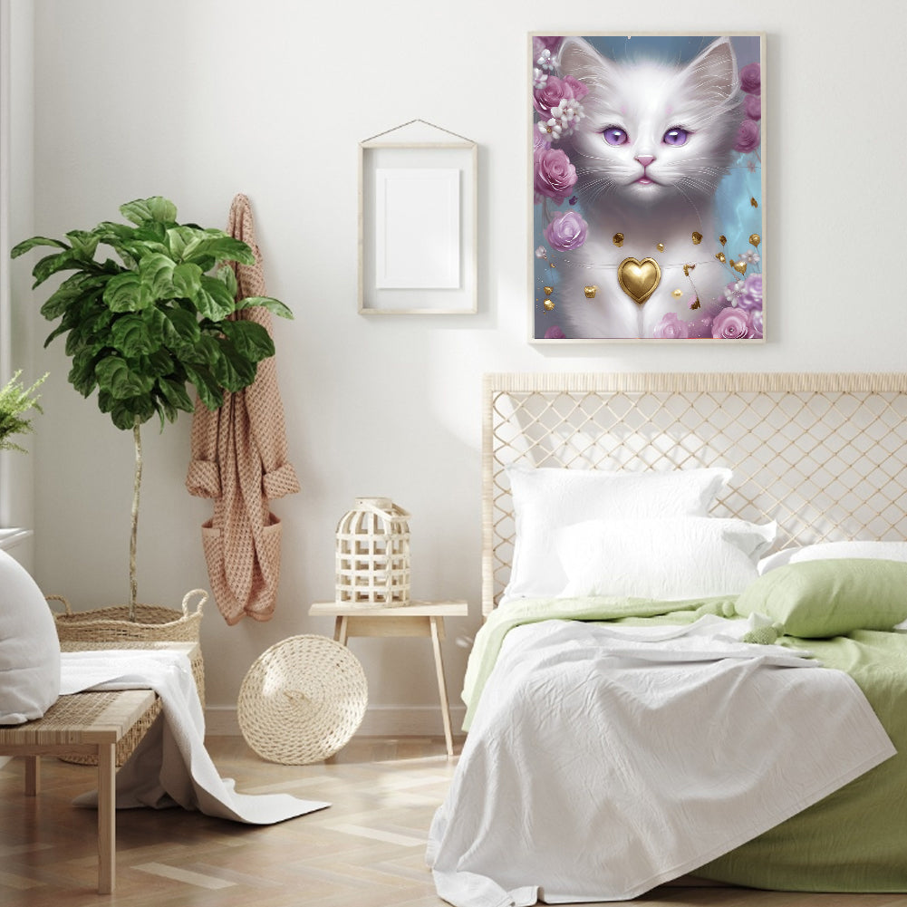 Cute White Cat - Full Round Drill Diamond Painting 30*40CM