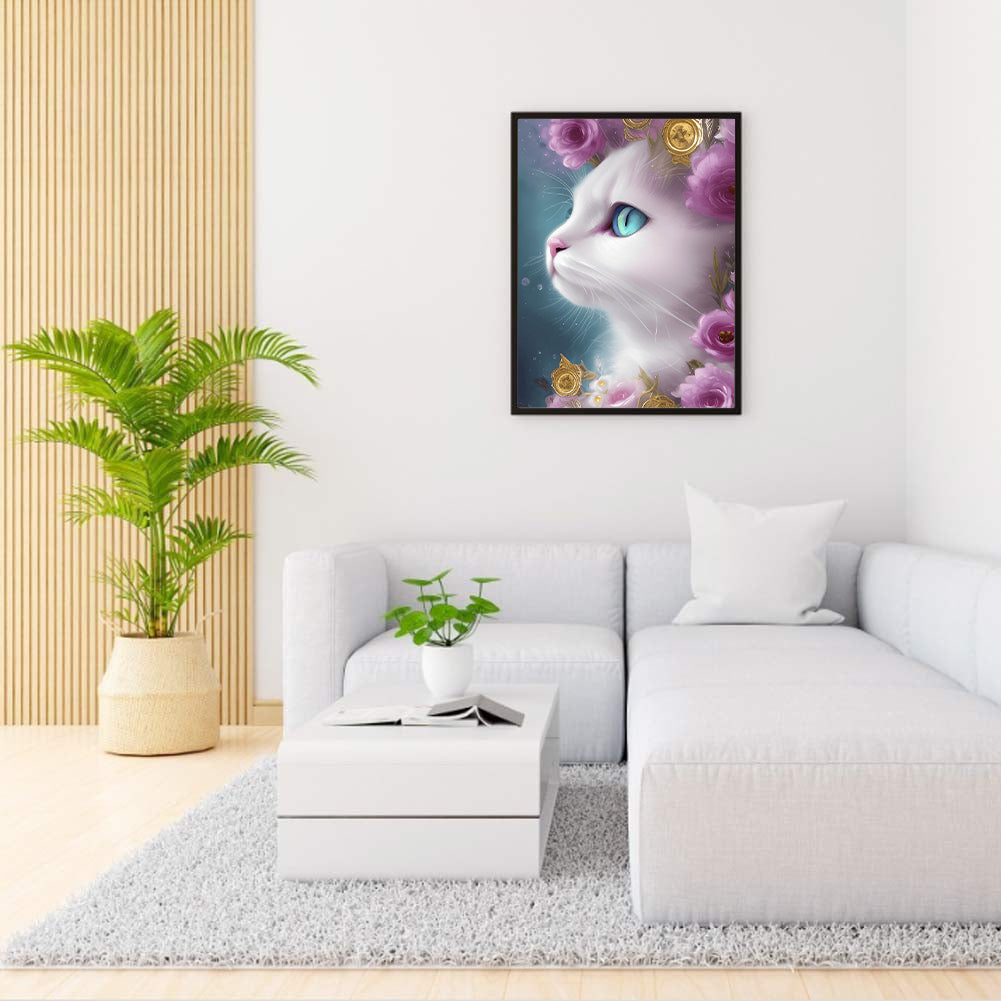 Cute White Cat - Full Round Drill Diamond Painting 30*40CM