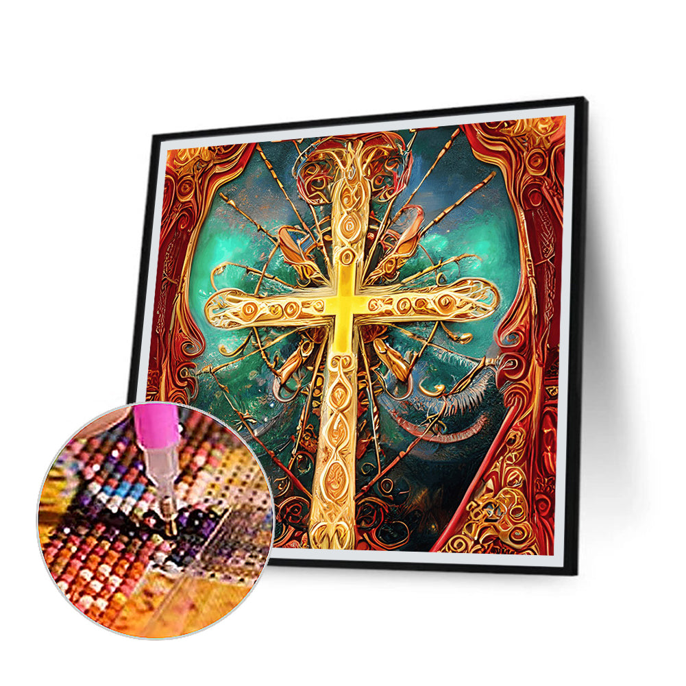 Golden Cross - Full Round Drill Diamond Painting 30*30CM