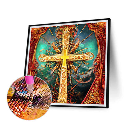 Golden Cross - Full Round Drill Diamond Painting 30*30CM