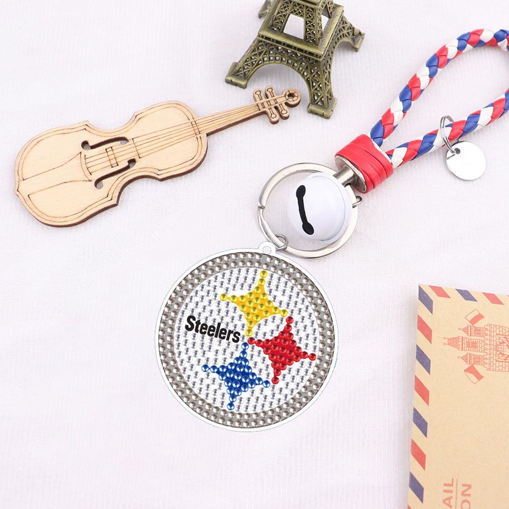 DIY Crystal Diamond Key Rings Handmade Rugby Badge Double Sided Hanging Ornament