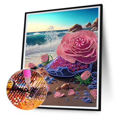 Dream Beach Roses - Special Shaped Drill Diamond Painting 30*40CM