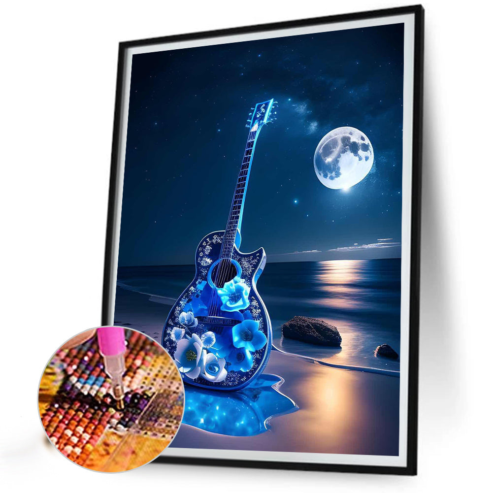 Blue Rose Guitar - Full Round Drill Diamond Painting 30*40CM