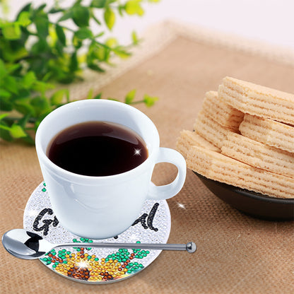 8pcs Cork Coasters Creative DIY Cup Coasters with Holder for Table Home Decor(Sunflower Alphabet)