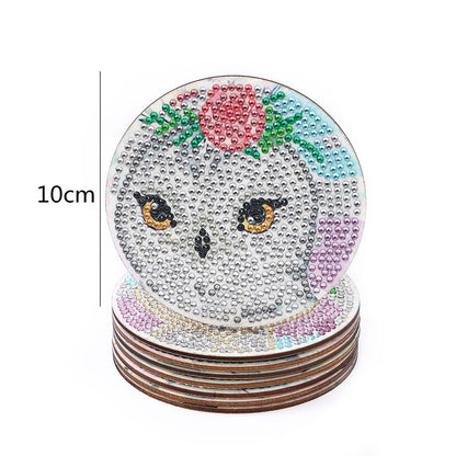 8pcs Cork Coasters Creative DIY Cup Coasters with Holder for Table Home Decor(Owl)