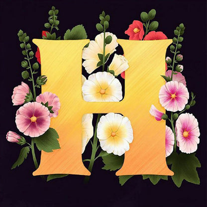 Flower Letter H - Full Square Drill Diamond Painting 40*40CM