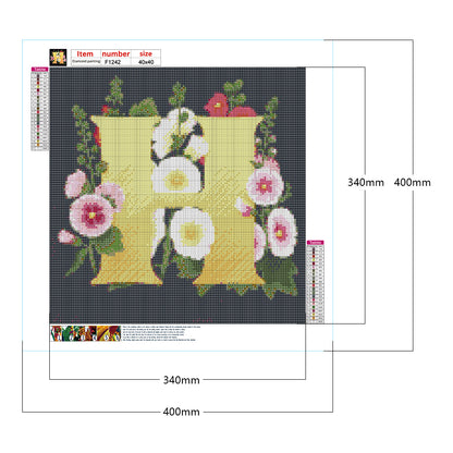 Flower Letter H - Full Square Drill Diamond Painting 40*40CM