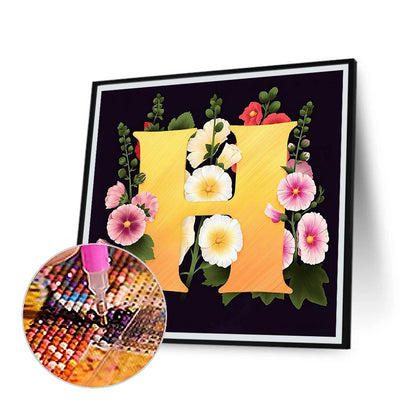 Flower Letter H - Full Square Drill Diamond Painting 40*40CM
