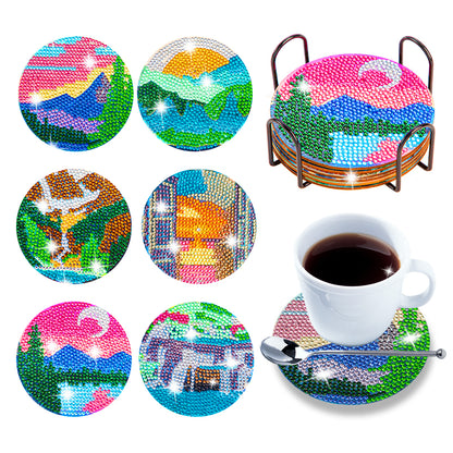 6pcs Anti Slip Coasters Reusable DIY Creative with Holder for Table Home Decor