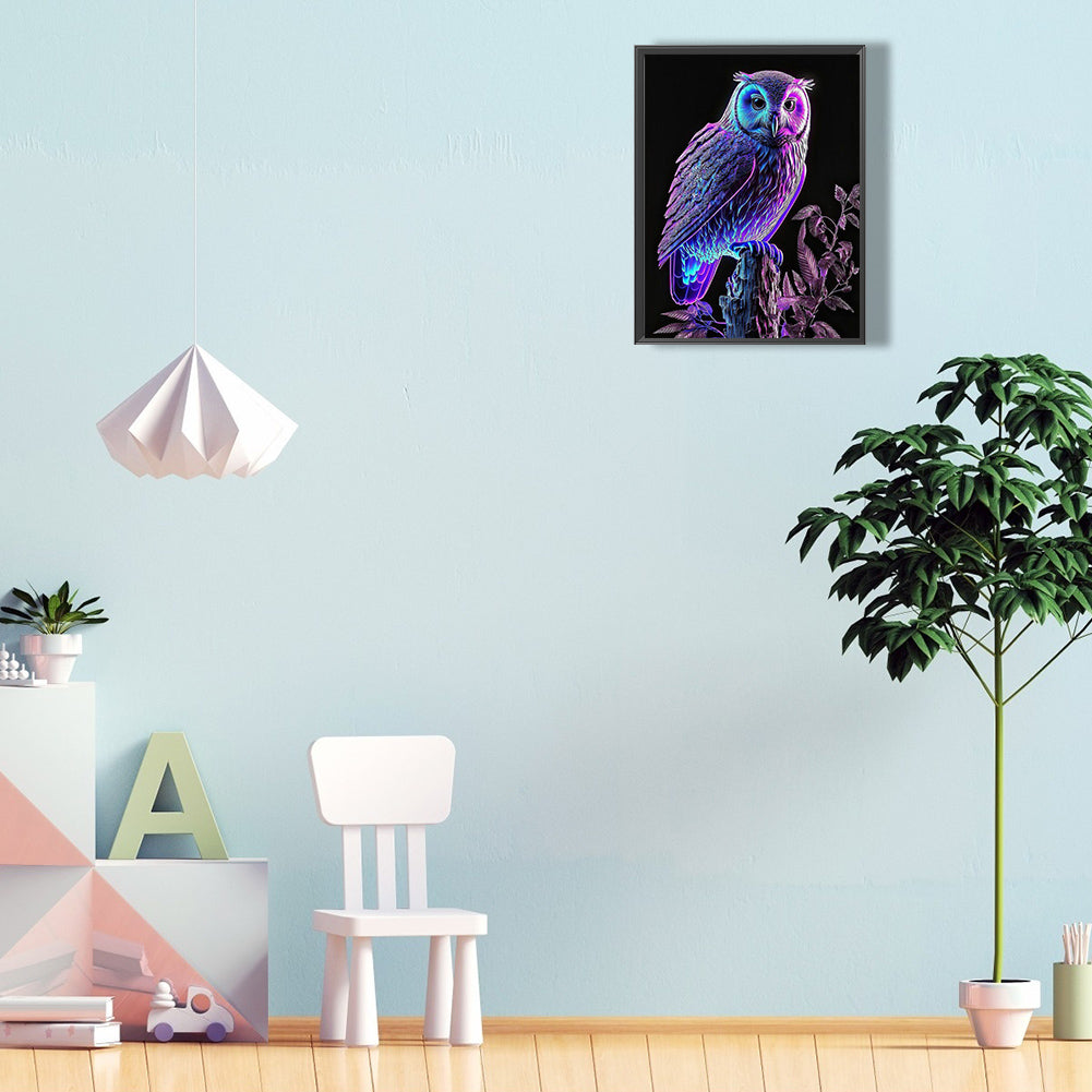 Luminous Owl - Full Round Drill Diamond Painting 30*40CM