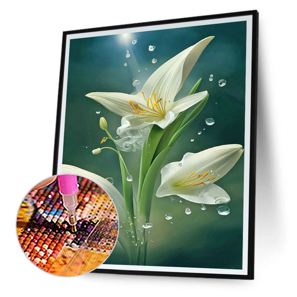 White Lily - Full Round Drill Diamond Painting 30*40CM