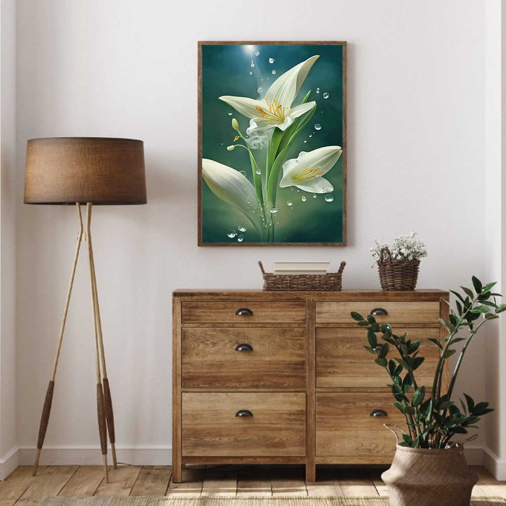 White Lily - Full Round Drill Diamond Painting 30*40CM