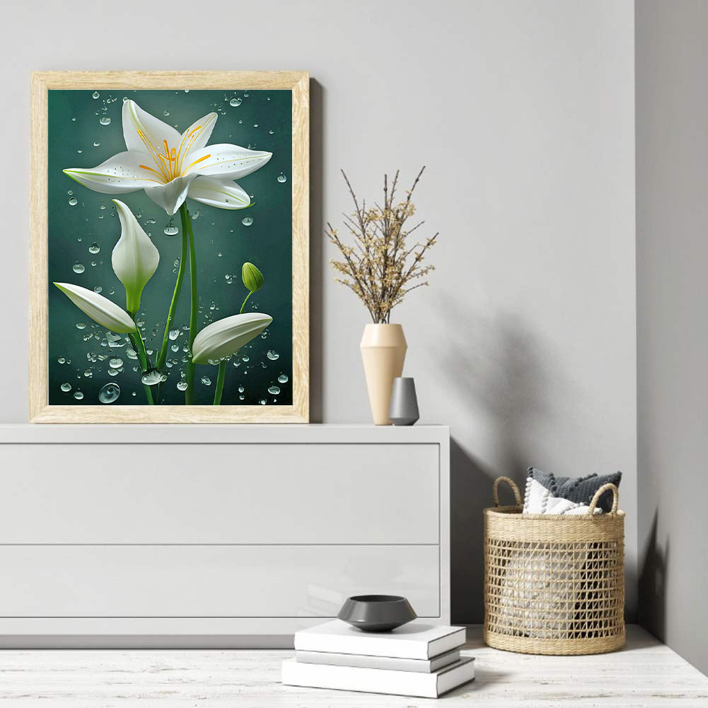 White Lily - Full Round Drill Diamond Painting 30*40CM