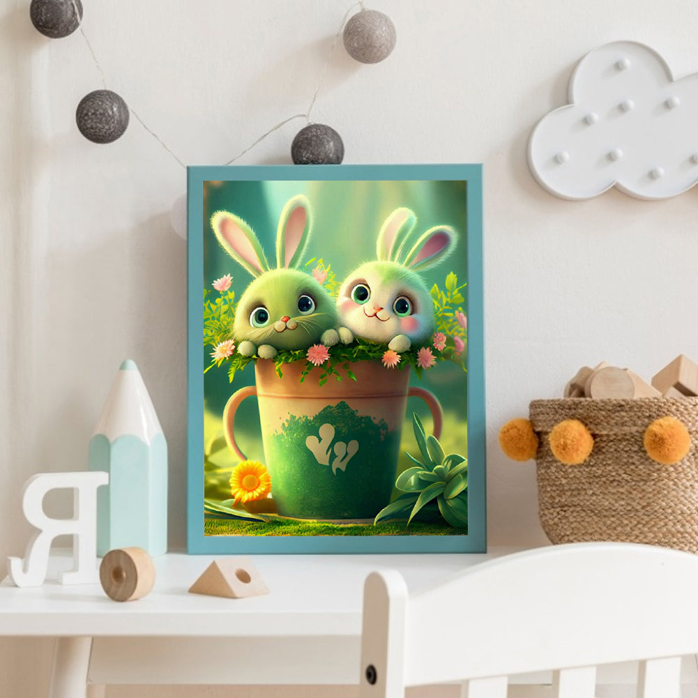Green Bunny In Bucket - Full Round Drill Diamond Painting 30*40CM