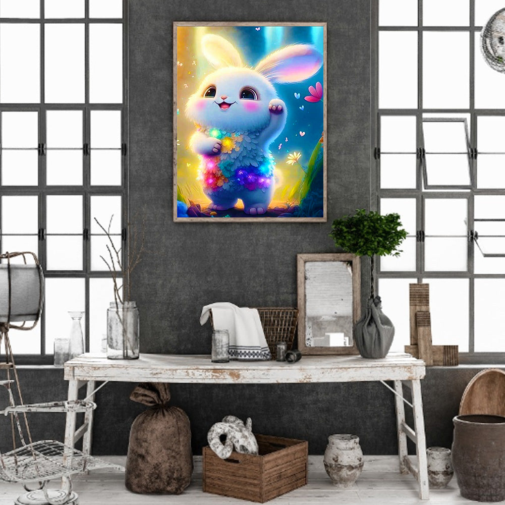 Lantern White Rabbit - Full Round Drill Diamond Painting 30*40CM