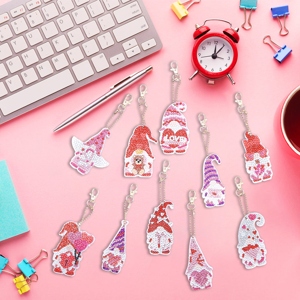 DIY Keychains Craft 10pcs Pink Gnome