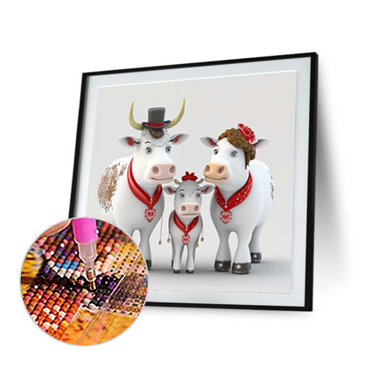 Cow Family - Full Round Drill Diamond Painting 30*30CM