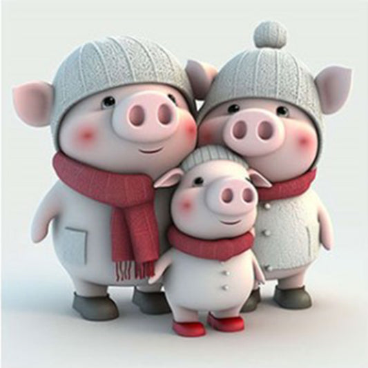 Pet Pig Family - Full Round Drill Diamond Painting 30*30CM
