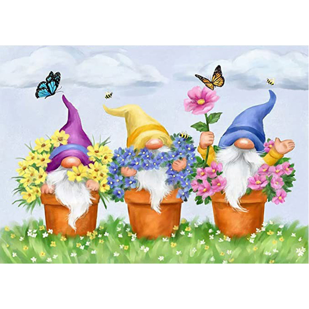 Potted Gnome - Full Round Drill Diamond Painting 40*30CM