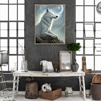 Arctic Wolf Under The Moon - Full Round Drill Diamond Painting 30*40CM