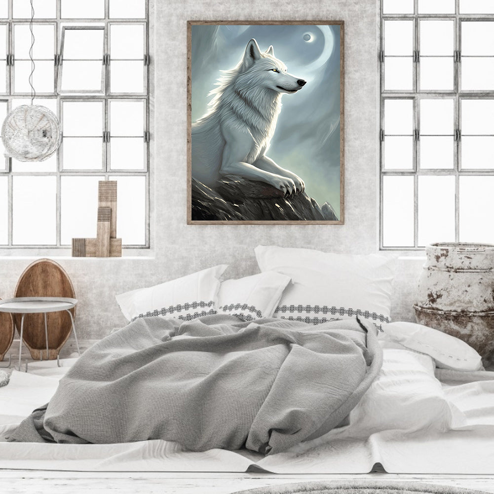 Arctic Wolf Under The Moon - Full Round Drill Diamond Painting 30*40CM