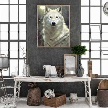 Arctic Wolf Under The Moon - Full Round Drill Diamond Painting 30*40CM