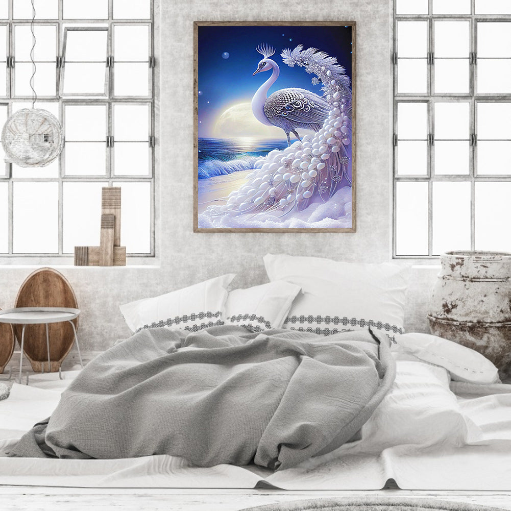 White Peacock - Full Round Drill Diamond Painting 30*40CM