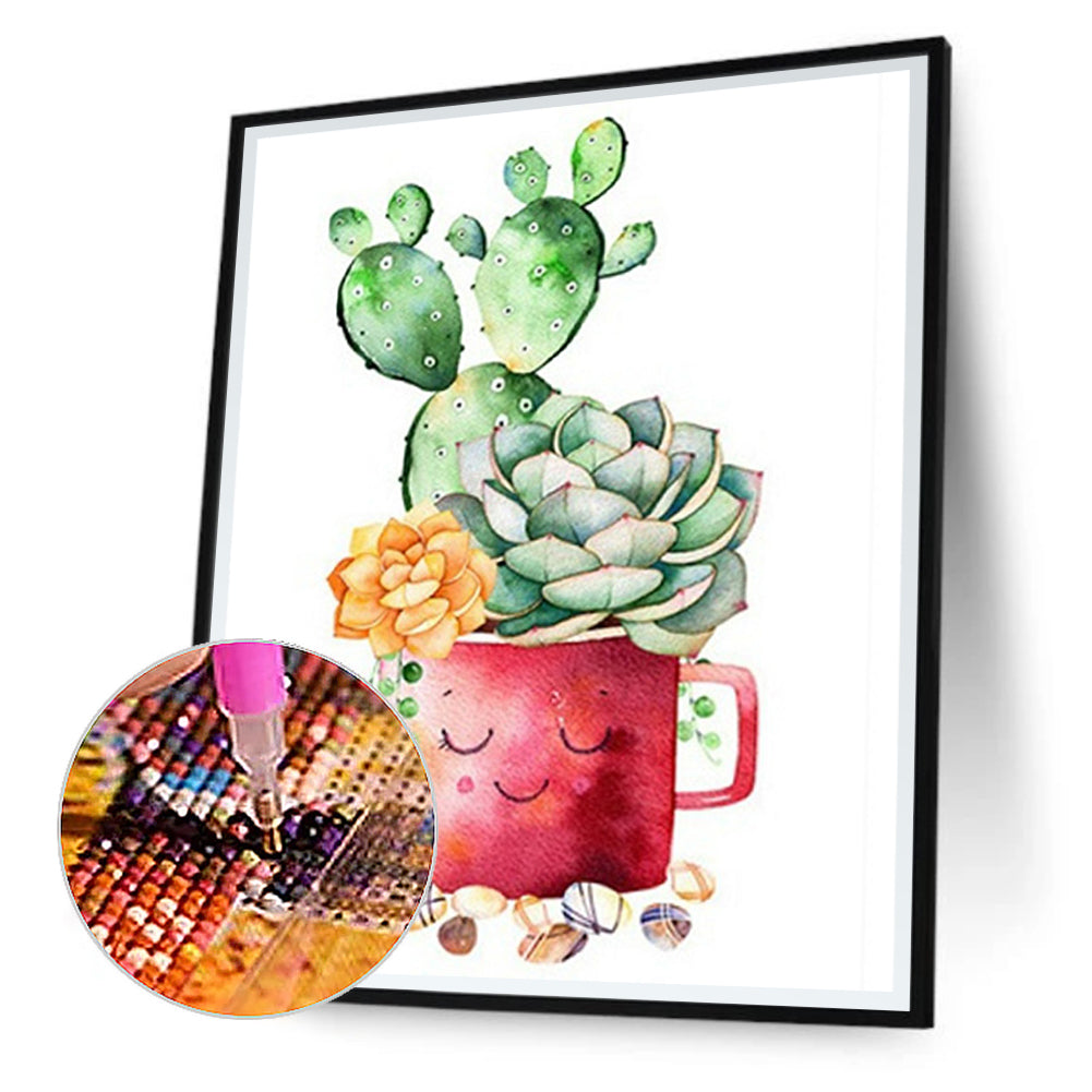 Succulent Potted Plant - Full Square Drill Diamond Painting 30*40CM