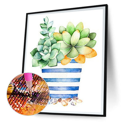 Succulent Potted Plant - Full Square Drill Diamond Painting 30*40CM