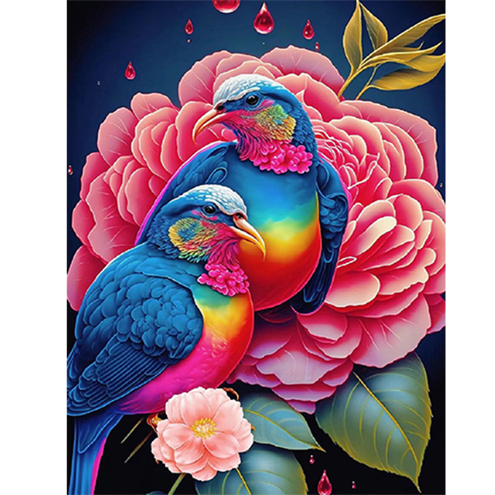 Red Flower Parrot - Full Round Drill Diamond Painting 30*40CM