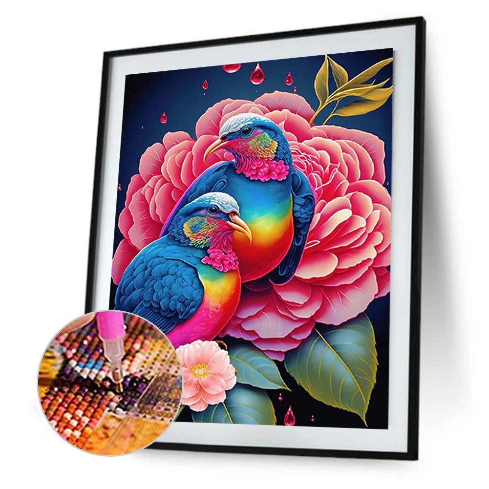 Red Flower Parrot - Full Round Drill Diamond Painting 30*40CM