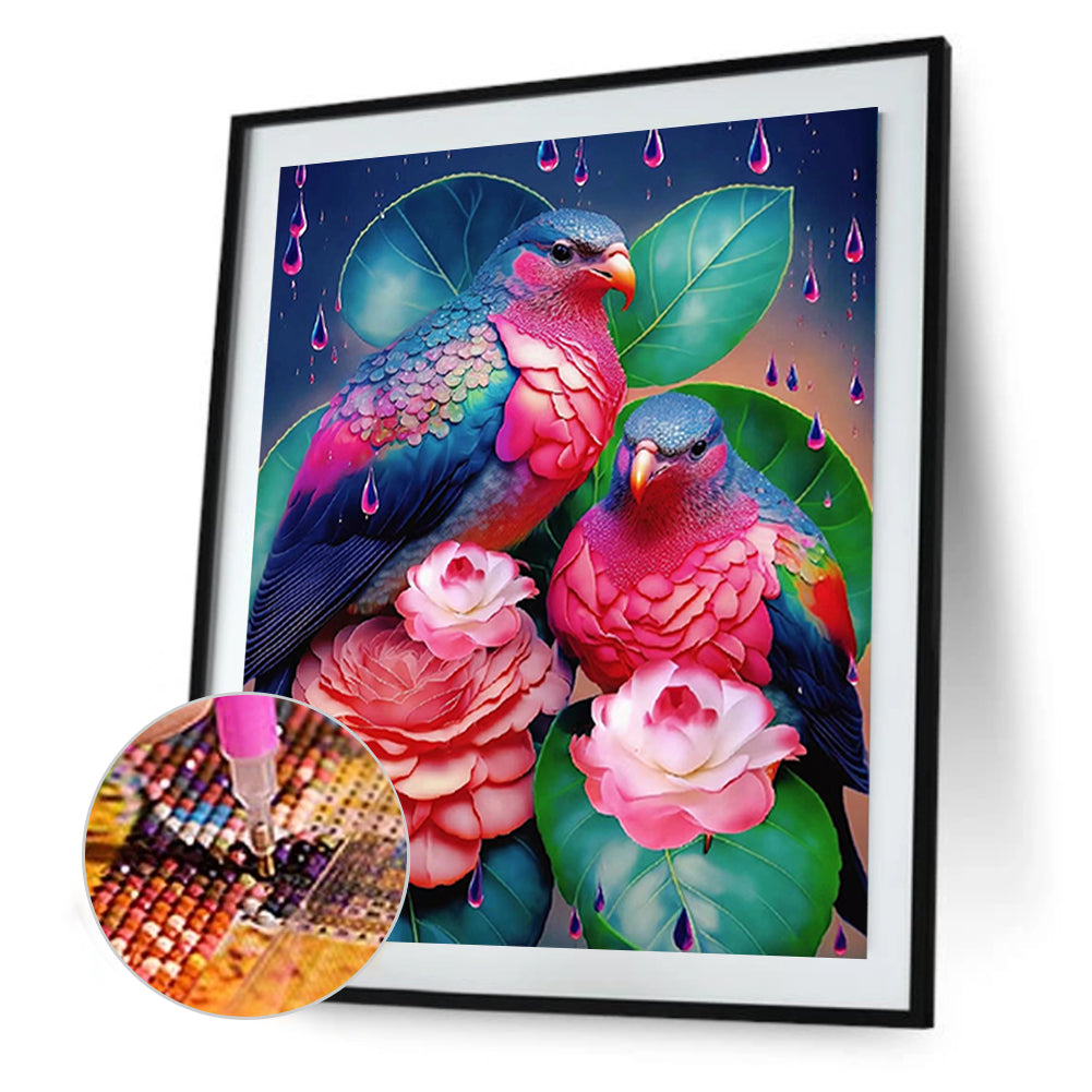 Red Flower Parrot - Full Round Drill Diamond Painting 30*40CM