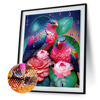 Red Flower Parrot - Full Round Drill Diamond Painting 30*40CM