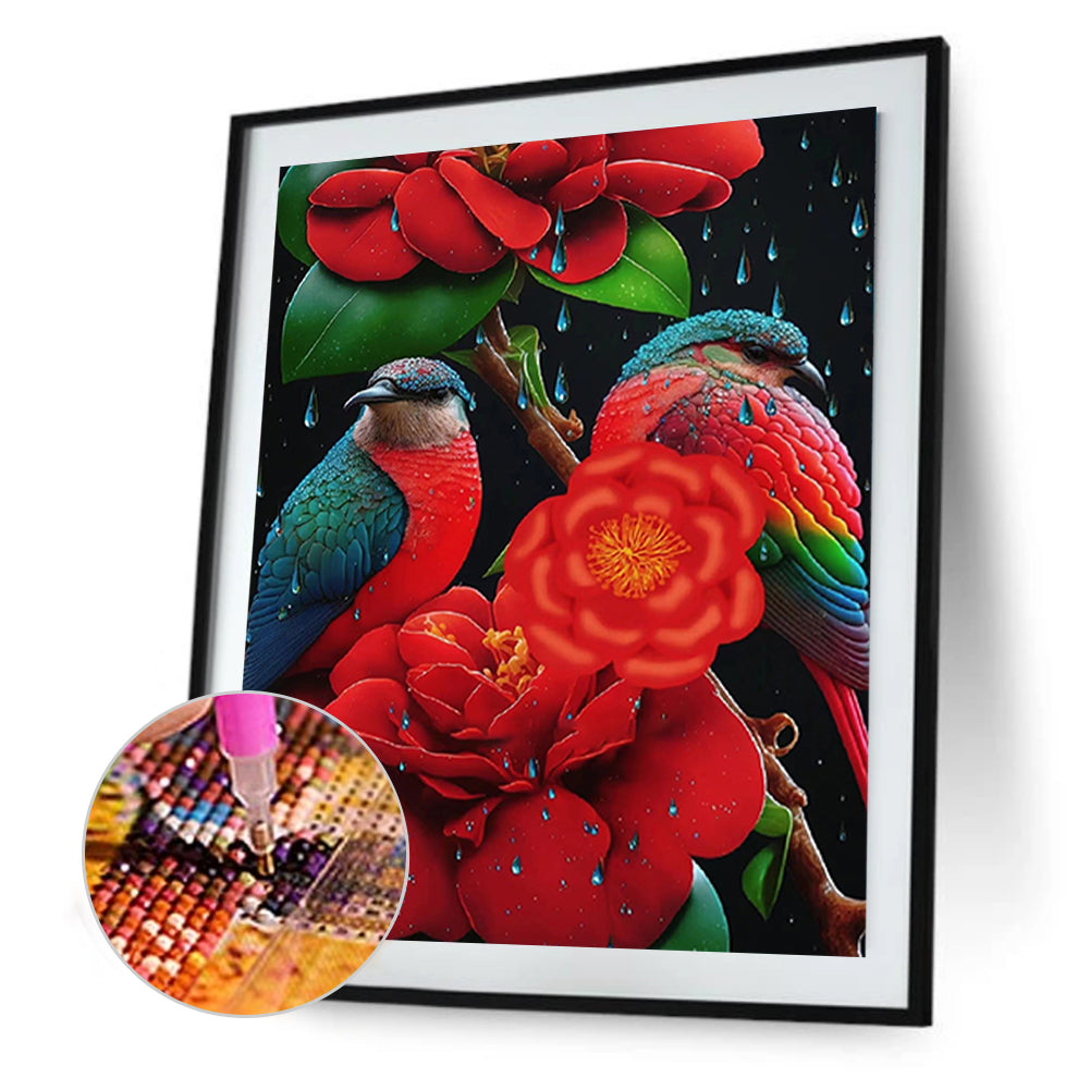 Red Flower Parrot - Full Round Drill Diamond Painting 30*40CM