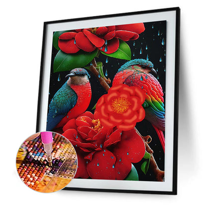 Red Flower Parrot - Full Round Drill Diamond Painting 30*40CM