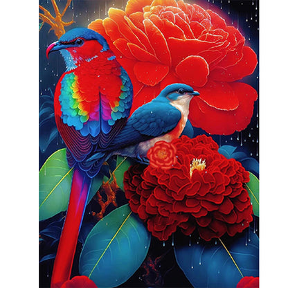Red Flower Parrot - Full Round Drill Diamond Painting 30*40CM