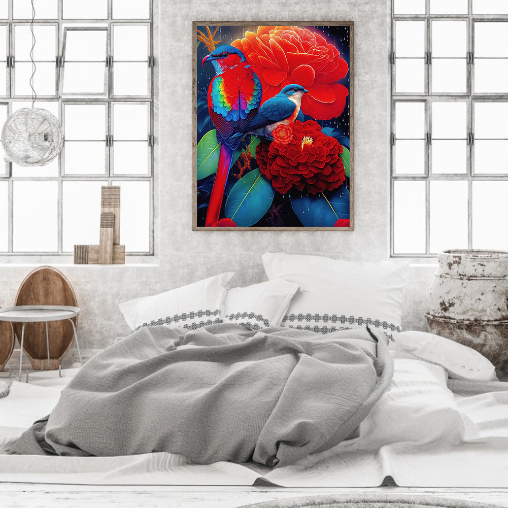 Red Flower Parrot - Full Round Drill Diamond Painting 30*40CM