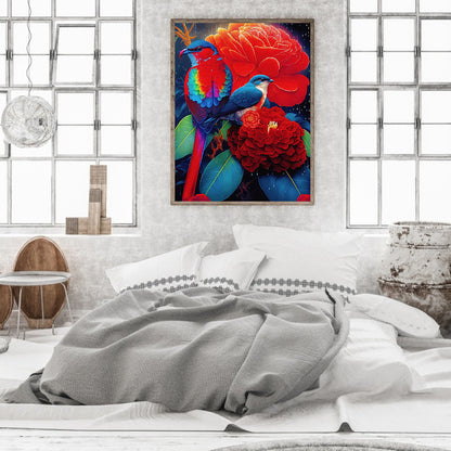 Red Flower Parrot - Full Round Drill Diamond Painting 30*40CM