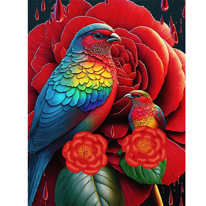 Red Flower Parrot - Full Round Drill Diamond Painting 30*40CM