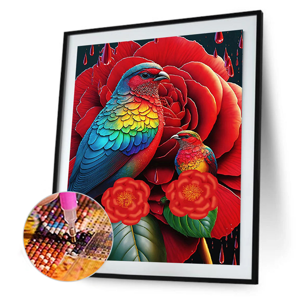 Red Flower Parrot - Full Round Drill Diamond Painting 30*40CM