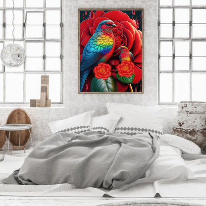 Red Flower Parrot - Full Round Drill Diamond Painting 30*40CM
