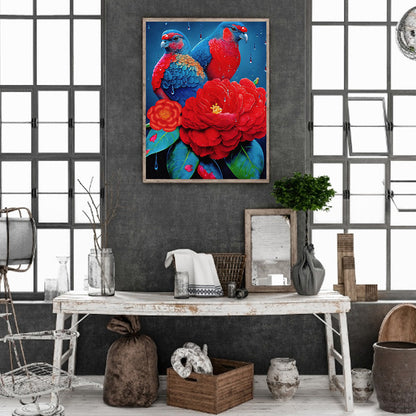Red Flower Parrot - Full Round Drill Diamond Painting 30*40CM