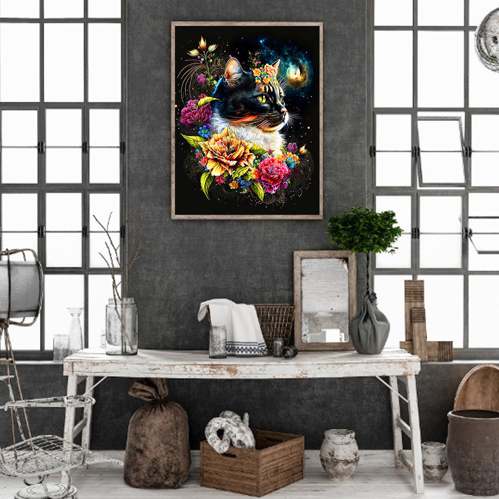 Exquisite Black Cat - Full Round Drill Diamond Painting 30*40CM