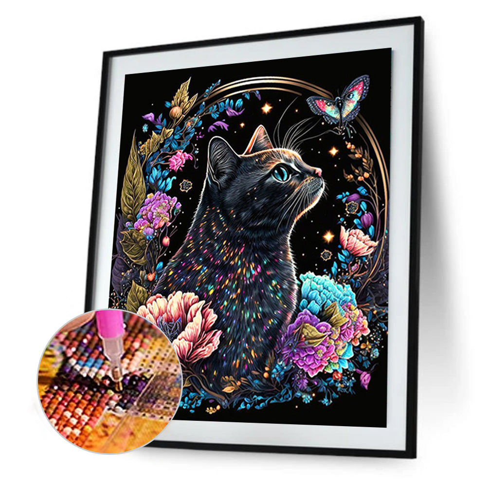 Exquisite Black Cat - Full Round Drill Diamond Painting 30*40CM